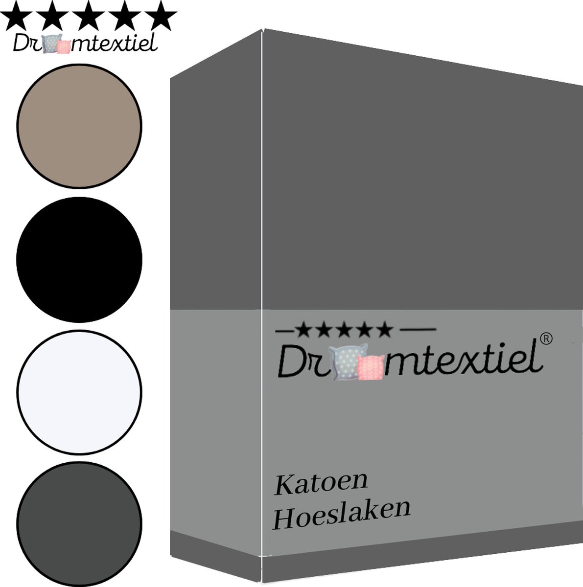 Droomtextiel Hoeslaken Antraciet - 180x220 cm - 100% Katoen - Perfecte Pasvorm - Heerlijk Zacht