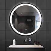 FENOMÉ New York ronde spiegel met LED verlichting incl. spiegelverwarming 80cm - Dimbaar - Anti Condens - Zwart