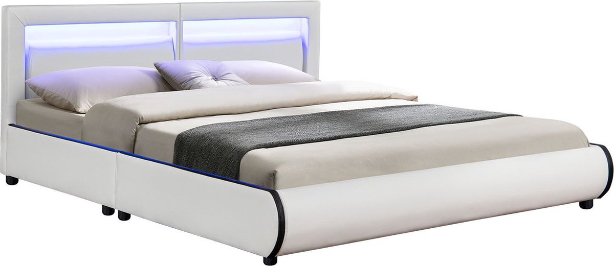 Gestoffeerd Bed Murcia - 180 x 200 cm - Wit - LED Verlichting