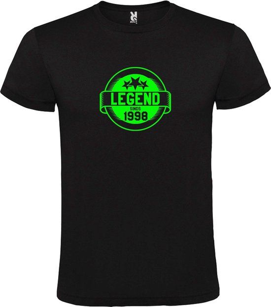 Zwart T-Shirt met “Legend sinds 1998 “ Afbeelding Neon Groen Size XS