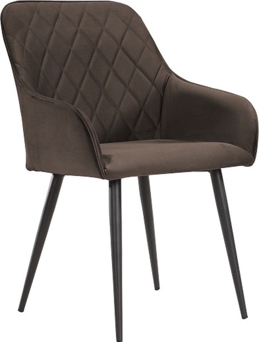 Soof&Tess - Set van 6 - Bergamo Eetkamerstoel - Bruin - Fluweel - Velvet - Industrieel - Met armleuning - Easy Clean Stoffen - Hoge Kwaliteit