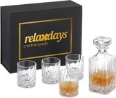 Relaxdays whiskeyset met karaf en 4 glazen - 5-delige whiskey glazen cadeauset - vaderdag
