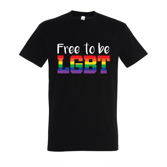 T-shirt Free to be lgbt - Zwart T-shirt - Maat XL - T-shirt met print - T-shirt heren - T-shirt dames