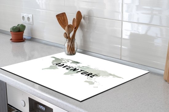KitchenYeah® Inductie beschermer 78x78 cm - Wereldkaart - Aquarel - Quote - Kookplaataccessoires - Afdekplaat voor kookplaat - Inductiebeschermer - Inductiemat - Inductieplaat mat