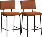 Bronx71® Industriële barkruk Espen cognac eco-leer 64-77 cm - Barkrukken set van 2