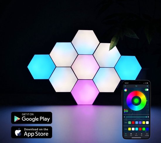 Panneaux LED hexagonaux LivelyLights avec application - Siècle des Lumières avec capteur de Musique - Accessoires de Gaming - Applique murale d'intérieur - 10 pièces