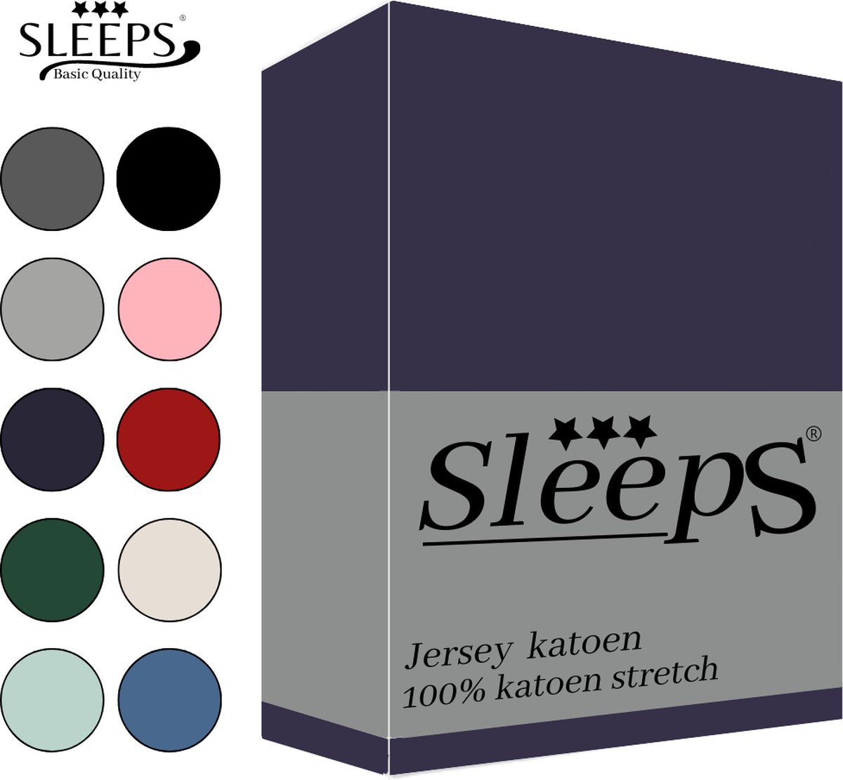 Sleeps Jersey Hoeslaken - Navy Blauw Eenpersoons 80/90x200/220 cm - 100% Katoen - Hoge Hoek - Heerlijk Zacht Gebreid - - Strijkvrij - Rondom elastiek - Stretch -