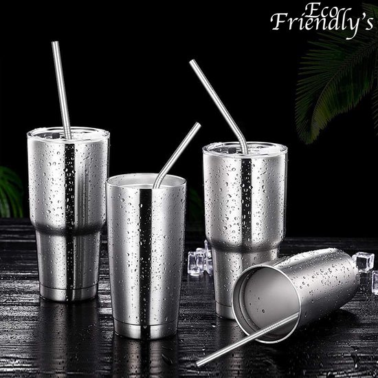 EcoFriendly’s 14x Herbruikbare Metalen Rietjes - Verschillende Maten - Duurzame Rietjes Herbruikbaar - RVS Rietjes - Ijzeren Rietjes - Geschikt voor Smoothies en Cocktails - Zilver