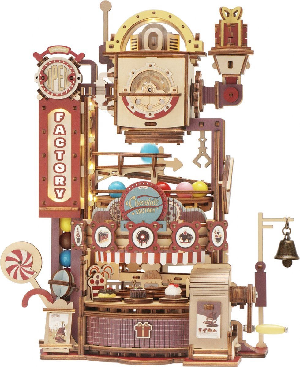 Robotime - Chocolate Factory Marble Run - Knikkerbaan - Houten modelbouw - Modelbouw - DIY - Hout 3D puzzel - Tieners - Volwassenen - 513 stukjes