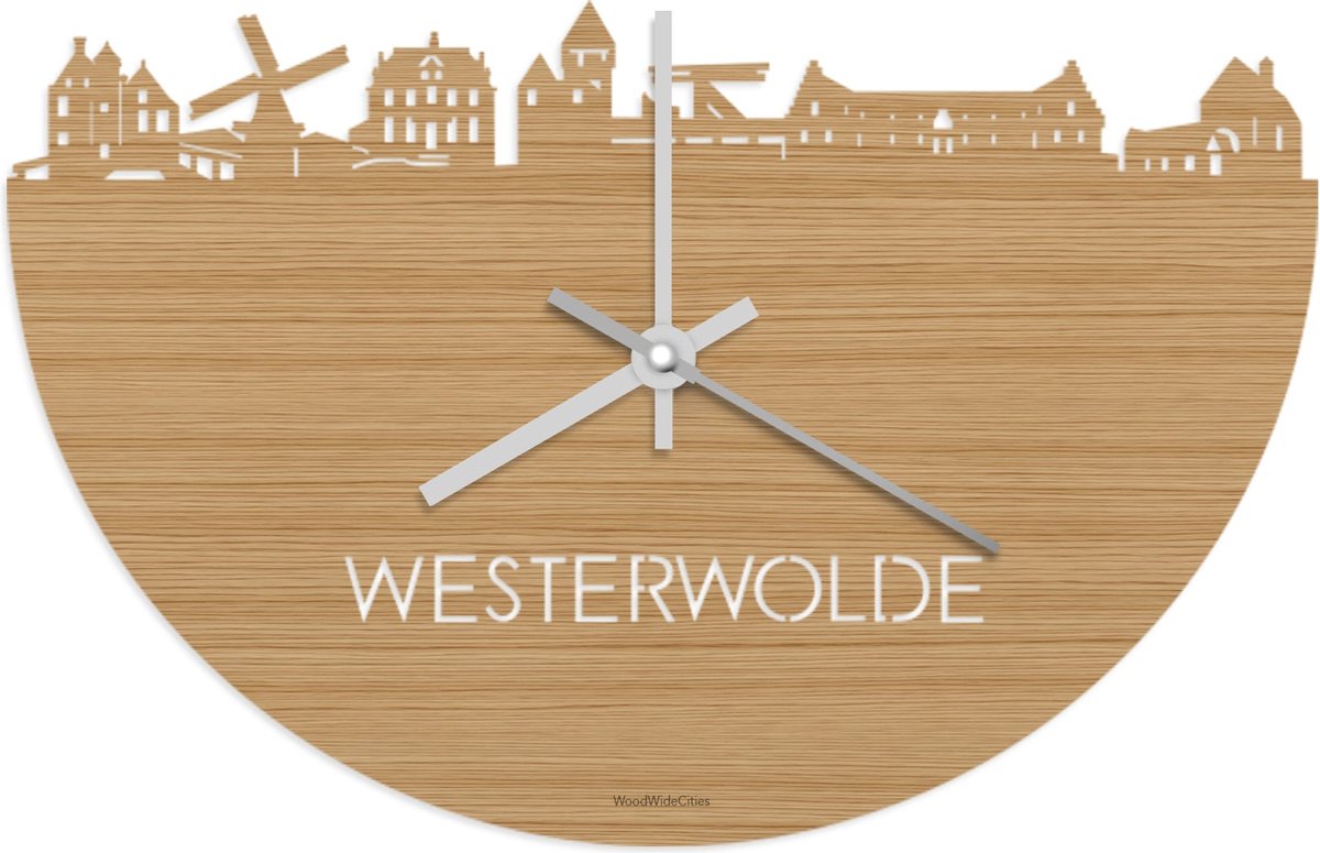 Skyline Klok Westerwolde Bamboe hout - Ø 40 cm - Stil uurwerk - Wanddecoratie - Meer steden beschikbaar - Woonkamer idee - Woondecoratie - City Art - Steden kunst - Cadeau voor hem - Cadeau voor haar - Jubileum - Trouwerij - Housewarming -