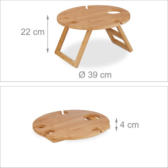 wijntafel - inklapbaar - 22x39cm - houder voor 4 glazen - picknicktafel - strandtafel — afbeelding 3