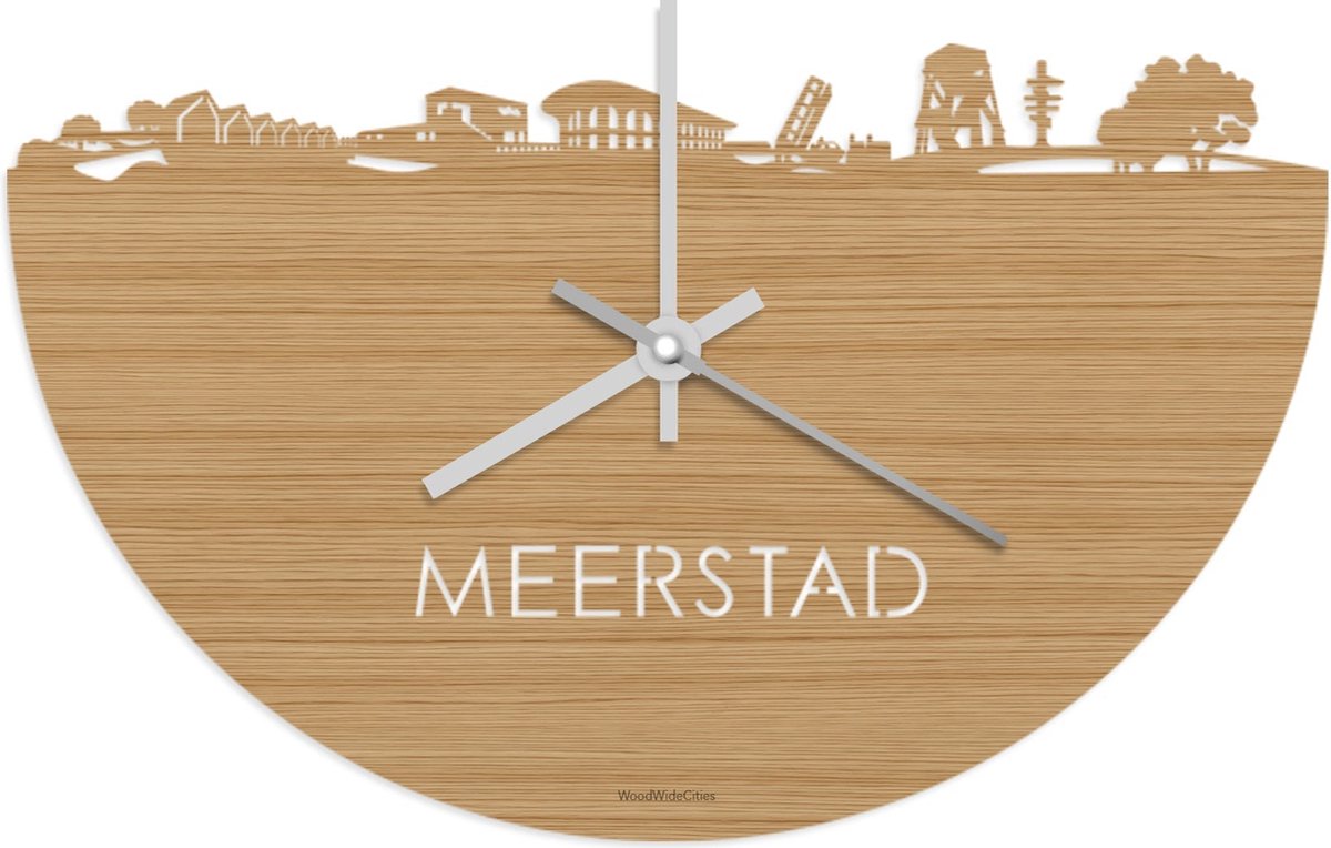Skyline Klok Meerstad Bamboe hout - Ø 40 cm - Stil uurwerk - Wanddecoratie - Meer steden beschikbaar - Woonkamer idee - Woondecoratie - City Art - Steden kunst - Cadeau voor hem - Cadeau voor haar - Jubileum - Trouwerij - Housewarming -