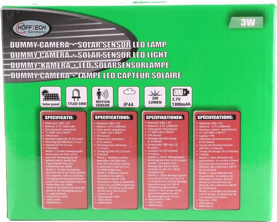 Hofftech Dummy camera wandlamp - LED - zonne-energie - bewegingssensor - 1200 mAh batterij - waterdicht van Hofftech — afbeelding 3