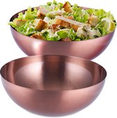 Relaxdays 2x saladeschaal - slakom Ø 31,5 cm - ovaal - keukenschaal rvs - mengkom - koper