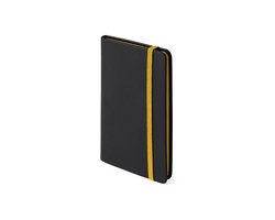 Schriften/notitieboekje pu-leer kaft geel met elastiek 9 x 14 cm - 80x gekleurde blanco paginas - opschrijfboekjes