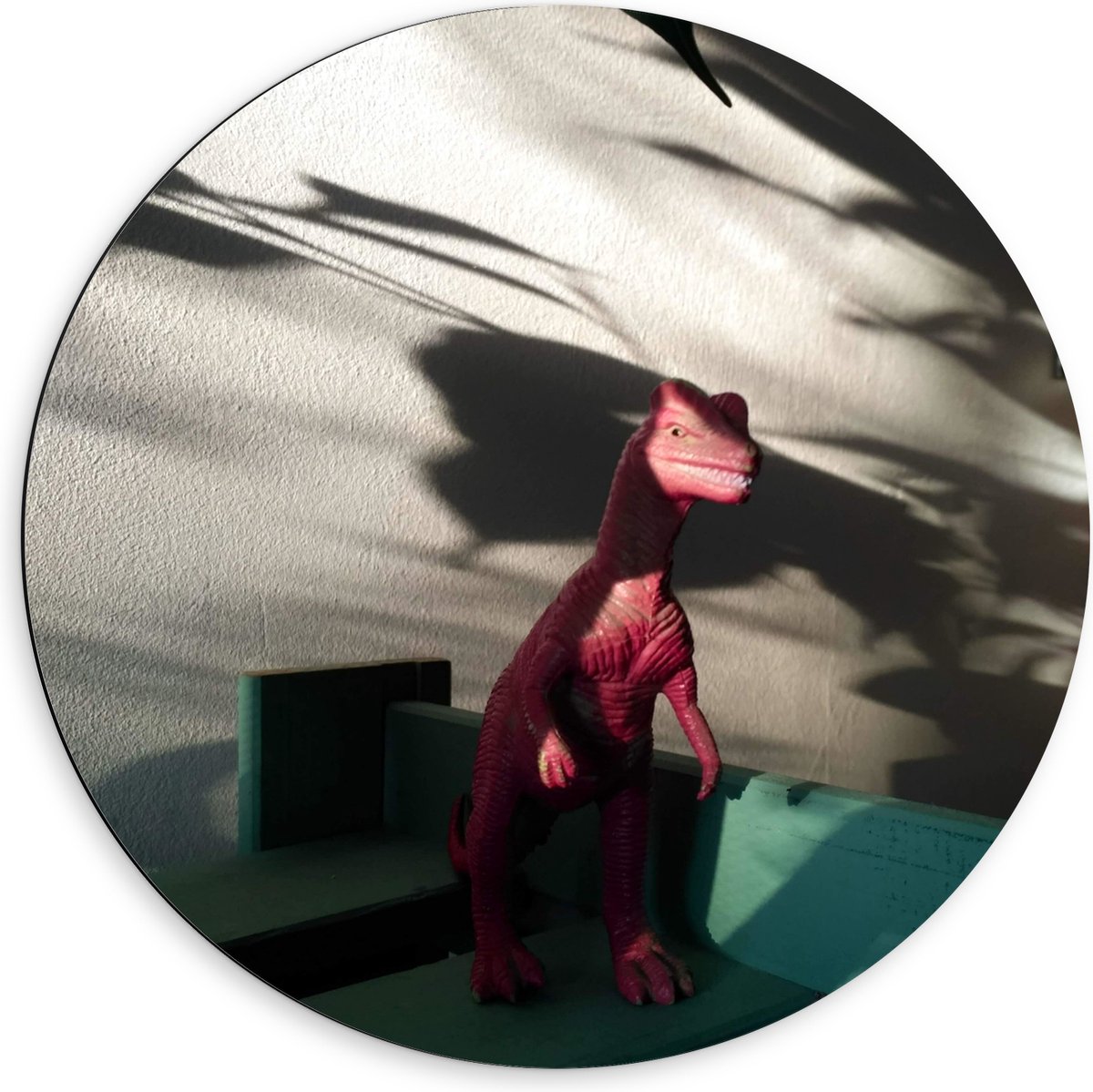 Dibond Muurcirkel - Roze Dinosaurus Speelgoed - 60x60 cm Foto op Aluminium Muurcirkel (met ophangsysteem)