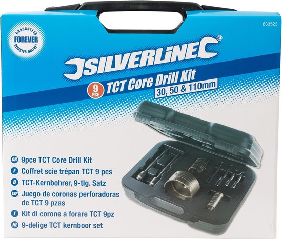 Silverline 9-delige TCT kernboor set 30, 50 en 110 mm - Silverline