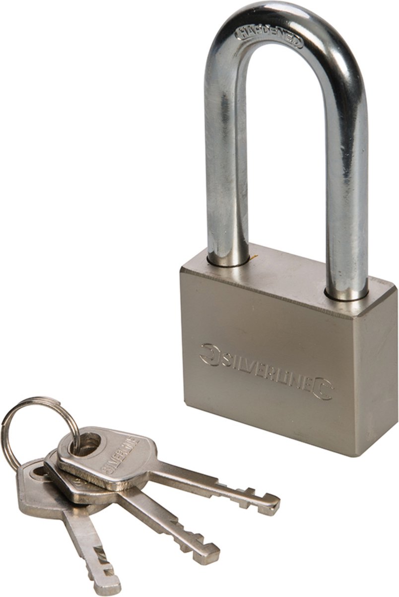 Silverline Stalen hangslot met lange schakel - 40 mm - Inclusief 3 sleutels