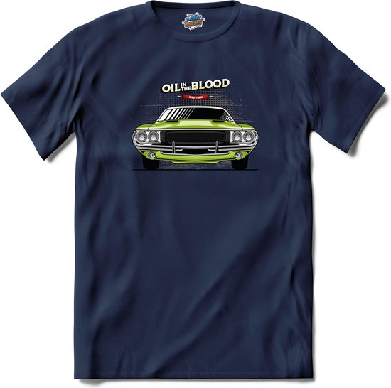 Oil In The Blood | Auto - Cars - Retro - T-Shirt - Unisex - Navy Blue