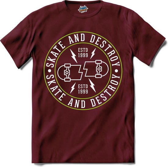 Foto: Skate and destroy skaten skateboard t shirt unisex burgundy maat s