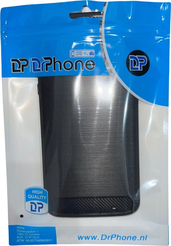 DrPhone Mate 20 PRO - Coque en TPU brossé - Coque en Siliconen anti- chute Ultimate - Look fibre de carbone - Zwart