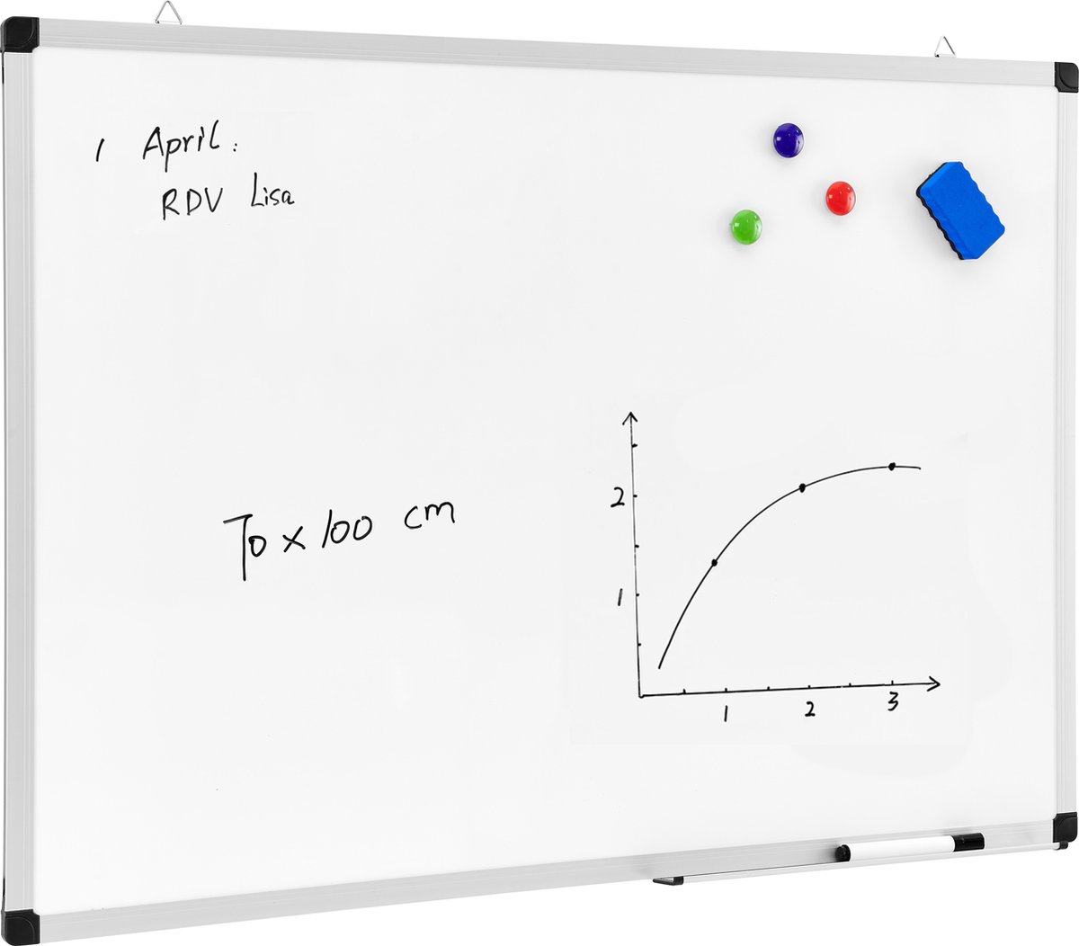 ACAZA whiteboard magnetisch - 70x100cm - Wit - Incl. ophangsysteem, stift en wisser - Acaza