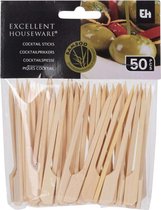 Excellent houseware Cocktail/tapas prikkers - 50x stuks - 9 cm - bamboe - hapjes prikker