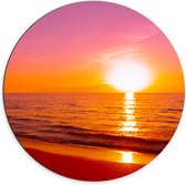 Dibond Muurcirkel - Feloranje Zonsondergang bij Rozekleurige Lucht boven Zeewater - 70x70 cm Foto op Aluminium Muurcirkel (met ophangsysteem)