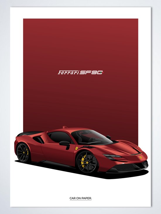 Ferrari SF90 op Poster - 50 70cm - Auto Poster Kinderkamer / Slaapkamer / Kantoor