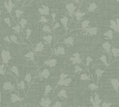 Bloemen behang Profhome 387473-GU vliesbehang hardvinyl warmdruk in reliëf licht gestructureerd met bloemmotief mat groen mintgroen groengrijs 5,33 m2