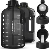 Bouteille d'eau Fitcrafters avec marquage du temps - Gourde motivante - 2L - Sans BPA - Zwart