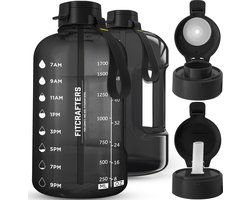 foto van Fitcrafters Waterfles met Tijdmarkeringen - Motiverende Drinkfles - 2L - BPA vrij - Zwart