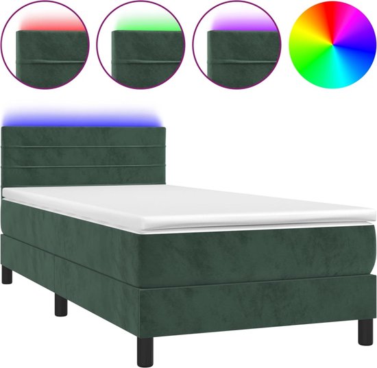 vidaXL - Sommier tapissier - avec - matelas - et - LED - velours - vert foncé - 100x200 - cm