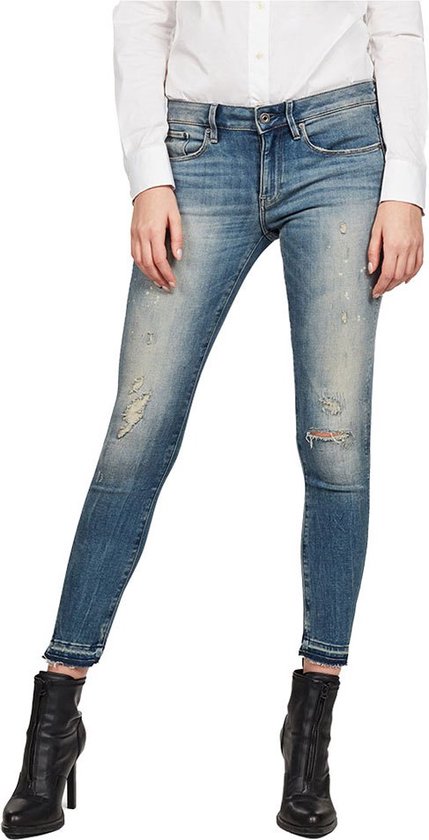 G-STAR 3301 Mid Skinny Rp Ankle Jeans - Femme - Bleu Marine déchiré vieilli  - W27 X L32 | bol.com
