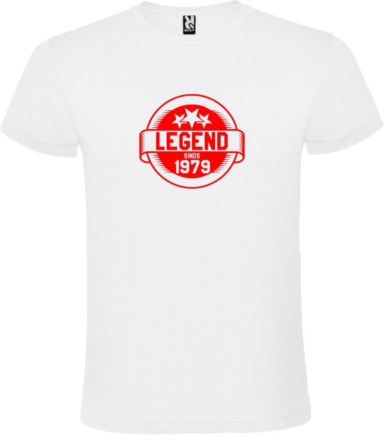 Wit T-Shirt met “Legend sinds 1979 “ Afbeelding Rood Size XS