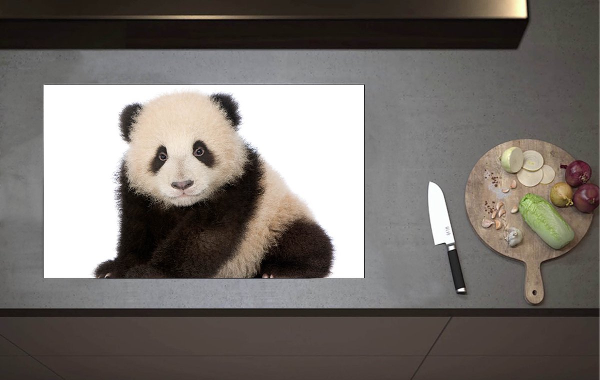 Inductieplaat Beschermer - Schattige Panda Welp - 80x52 cm - 2 mm Dik - Inductie Beschermer van Vinyl