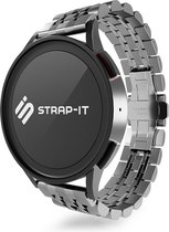 Strap-it Smartwatch bandje 20mm - Luxe duo stalen schakel horlogeband geschikt voor Samsung Galaxy Watch 3 41mm / Galaxy Watch 42mm / Galaxy Watch Active & Active2 / Gear Sport - Polar Ignite / Ignite 2 / Unite / Pacer - zilver