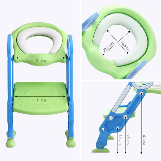 LifeGoods WC Verkleiner - Potje Peuter - Met Trapje - Toilettrainer met Opstapje - Opvouwbaar - Toiletverkleiner - 2 tot 7 Jaar - Groen/Blauw