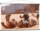 WallClassics - Textielposter - Kamelen in de Woestijn - 120x80 cm Foto op Textiel