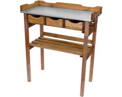 Houten oppottafel met verzinkt werkblad - tuinwerktafel / plantentafel met lades en opbergrek