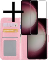 Hoes Geschikt voor Samsung S23 Hoesje Book Case Hoes Flip Cover Wallet Bookcase Met Screenprotector - Lichtroze