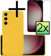 Hoes Geschikt voor Samsung S23 Hoesje Cover Siliconen Back Case Hoes Met 2x Screenprotector - Geel