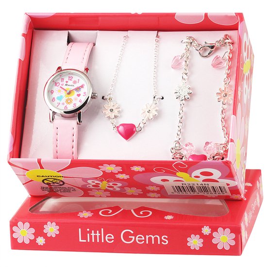 Ravel Little Gems Meisjes Gouden Horloge en Eenhoorn Kettingset - Analoog Kwarts - R2233.5 - Roze