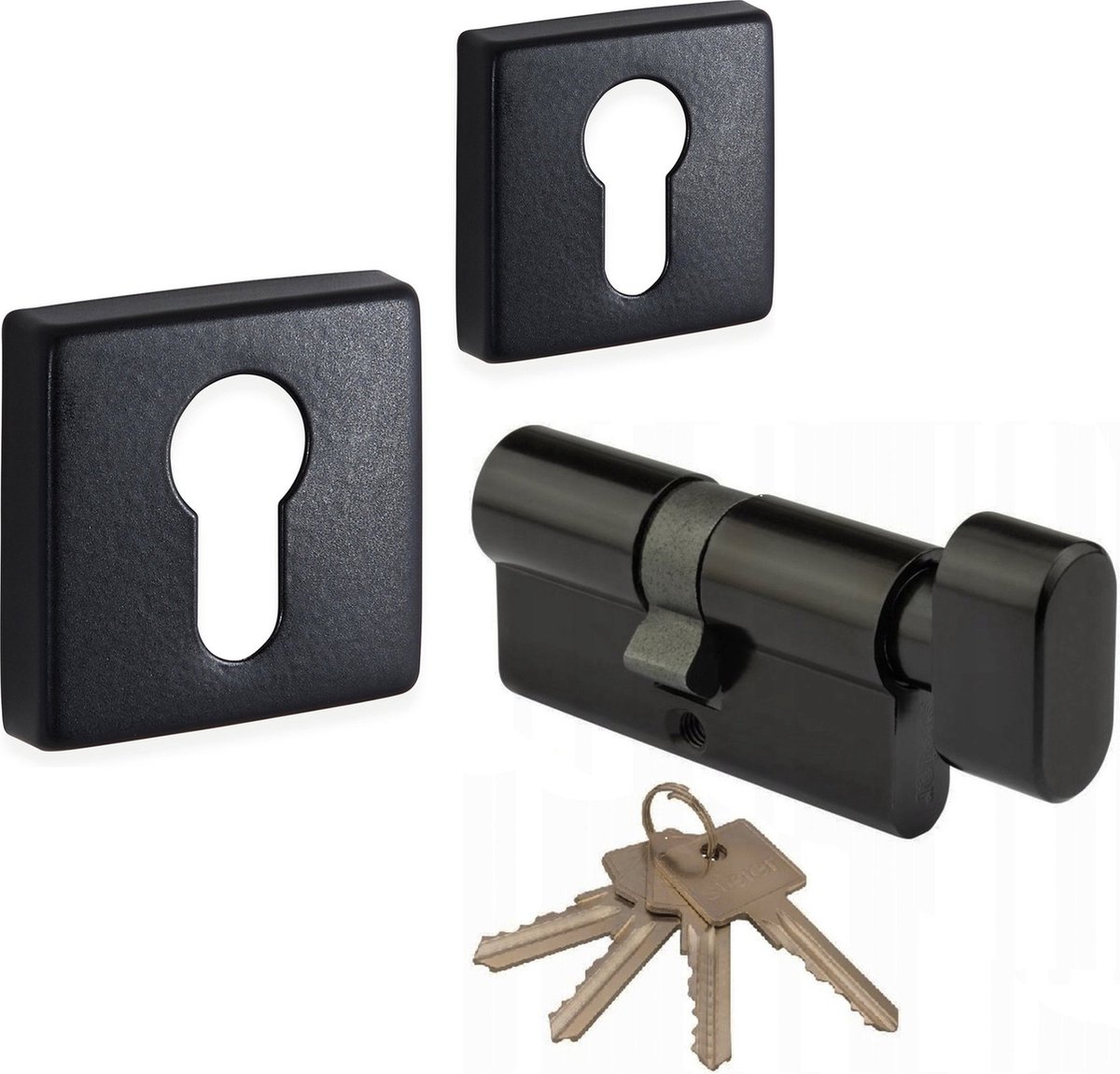 COMBINATIE Rozet set profielcilindergat "Eliot" - mat zwart + knopcilinderslot zwart 30/30
