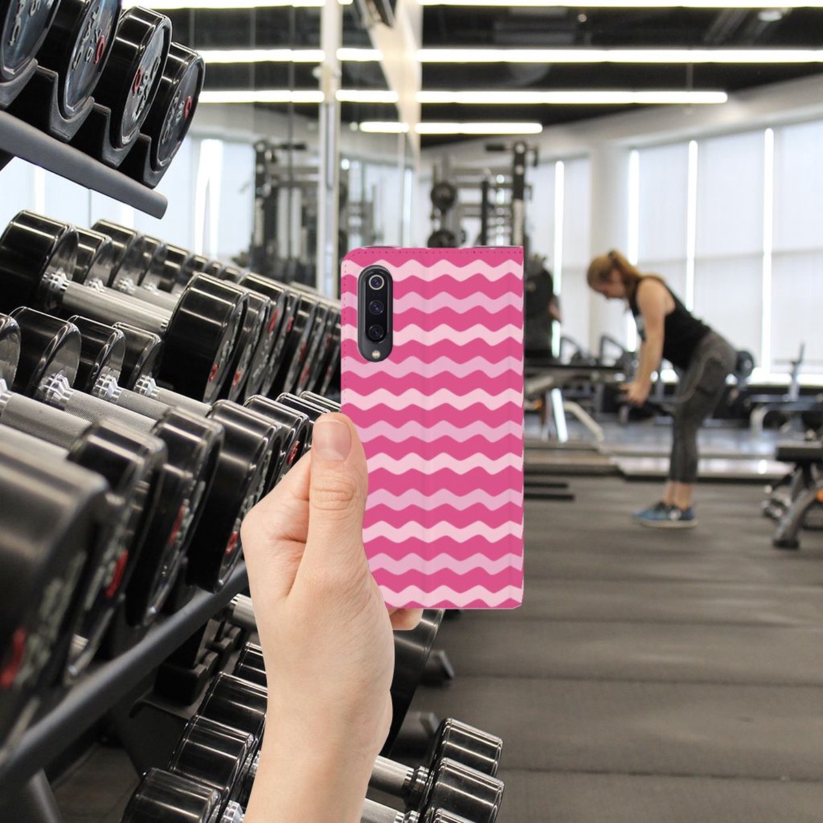 Xiaomi Mi 9 Hoesje met Magneet Waves Pink
