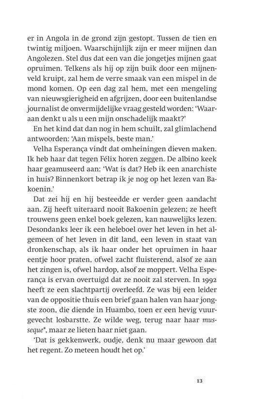 Tekst over de hoofdpersoon die een gesprek heeft met een vrouw.