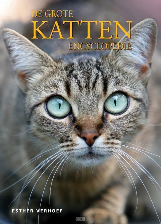 De Grote Katten Encyclopedie met een tabby kat met groene ogen op de cover.