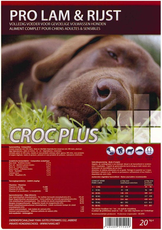 Croc Plus Hondenbrokken - 20 kg - Pro Lam & Rijst | bol.com