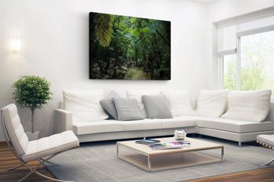 Canvas schilderij 180x120 cm - Wanddecoratie Riviertje in tropische jungle - Muurdecoratie woonkamer - Slaapkamer decoratie - Kamer accessoires - Schilderijen