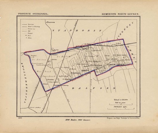 Historische kaart, plattegrond van gemeente Nieuw-Leusen in Overijssel uit 1867 door Kuyper van Kaartcadeau.com